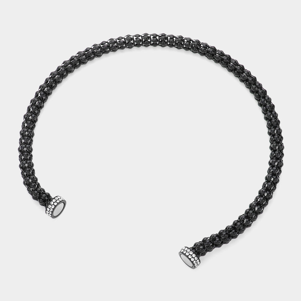 BLACK RHINESTONE EMBELLISHED METAL CHOKER NECKLACE