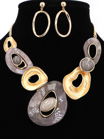 BROWN & GOLD FASHION BIB NECKLACE SET