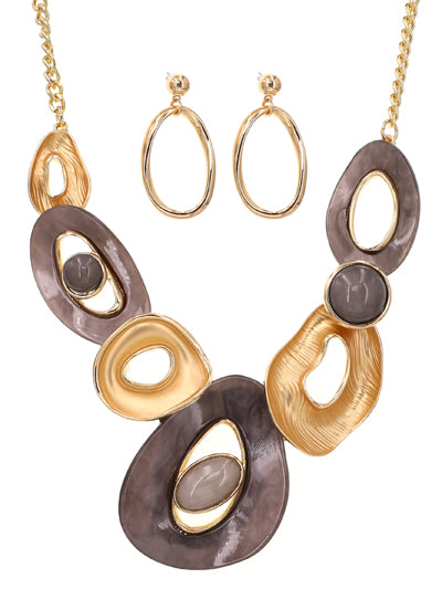 BROWN & GOLD FASHION BIB NECKLACE SET