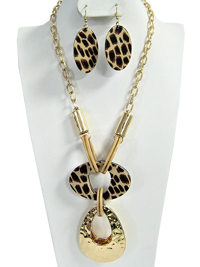 LEOPARD METAL CHAIN TEAR DROP NECKLACE SET