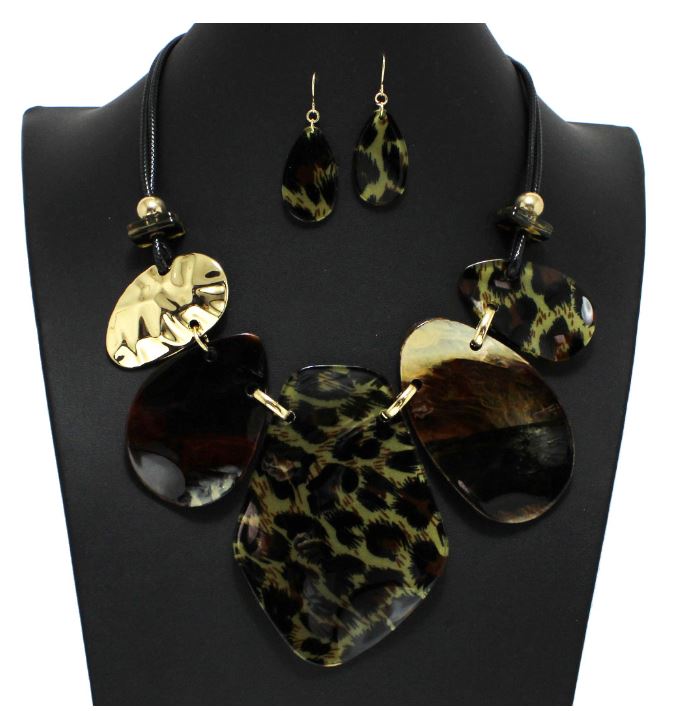 MULTI LEOPARD ACETATE, CORD STATEMENT NECKLACE SET