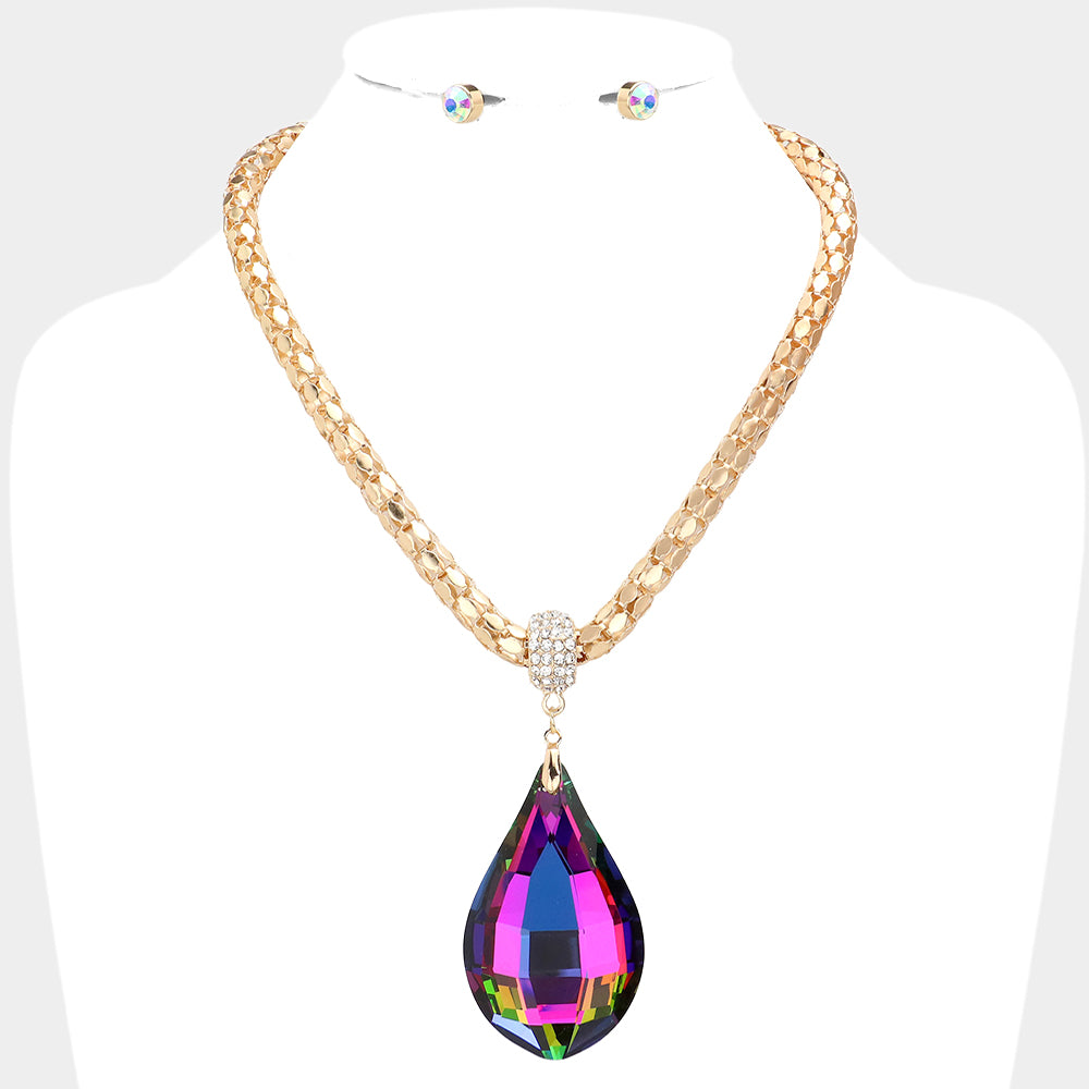 TEARDROP GLASS STONE PENDANT NECKLACE