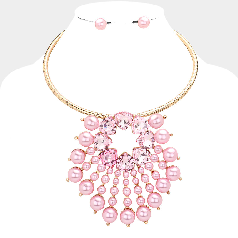 TRILLIANT STONE PEARL CLUSTER NECKLACE