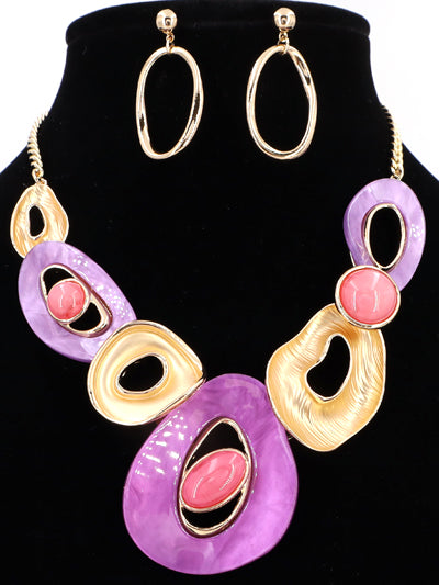 PURPLE & GOLD FASHION BIB NECKLACE SET
