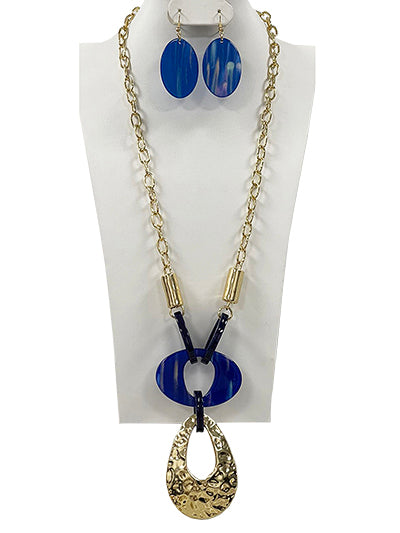 BLUE CHAIN TEAR DROP NECKLACE SET