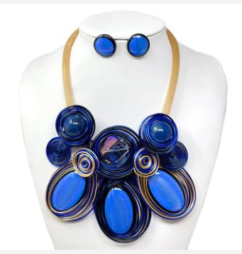 BLUE METAL COIL SPIRAL NECKLACE