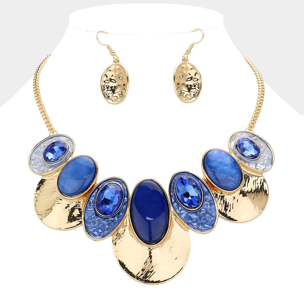 BLUE OVAL STONE BIB NECKLACE