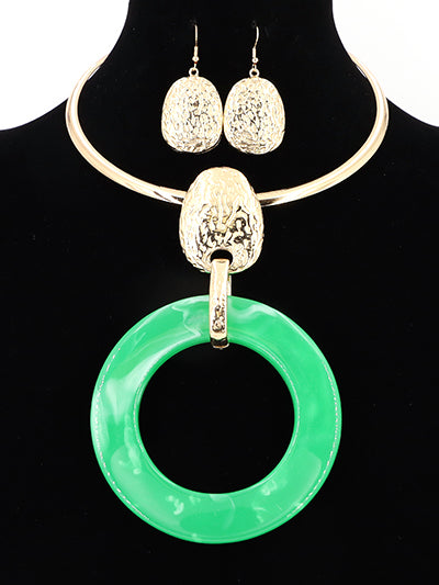 GREEN FASHION DROP PENDANT NECKLACE