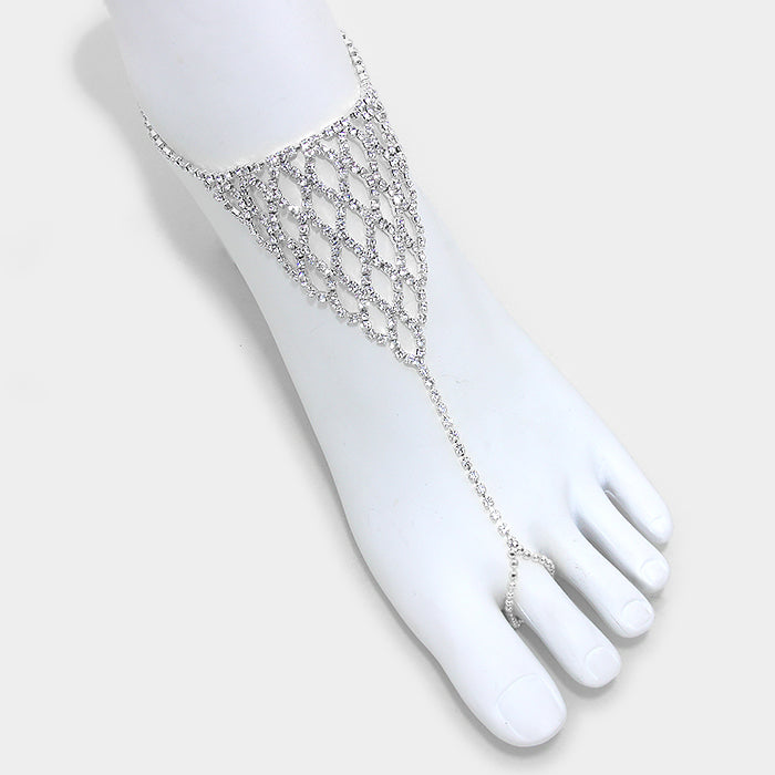 CRYSTAL RHINESTONE NET ANKLET with TOE RING