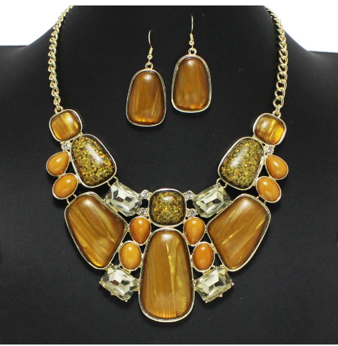 GOLD/BROWN GEOMETRIC BIB NECKLACE