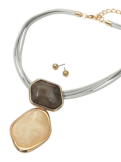 BEIGE, BROWN GRAY CORD BOLD ABSTRACT PENDANT NECKLACE