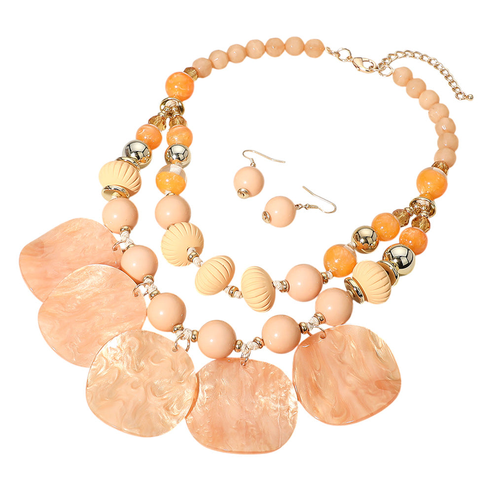 PEACH WAVY RESIN DISC BEADED NECKLACE