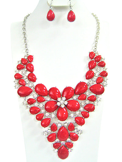 RED CLEAR CRYSTAL NECKLACE SET