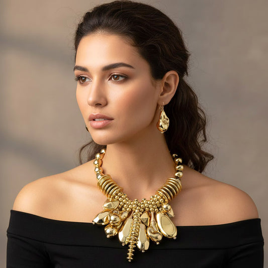 GOLD MULTI CHARM BEADED NECKLACE