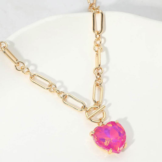 PLUM HEART STONE TOGGLE PENDANT NECKLACE