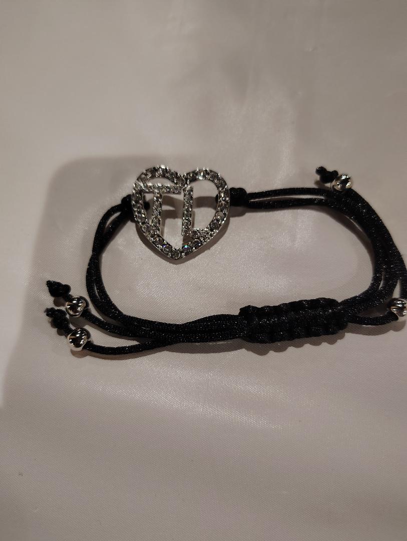 BLACK CORD BLING HEART BRACELET