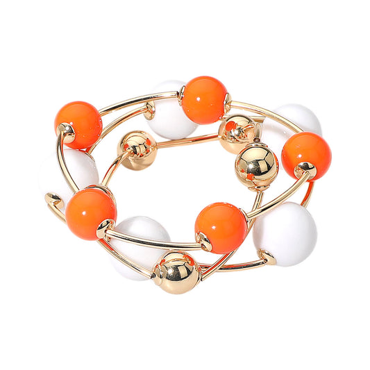 ORANGE WHITE 3PC RESIN BALL BEADED STRETCH BRACELETS