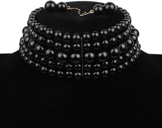 BLACK PEARL CHOKER NECKLACE SET