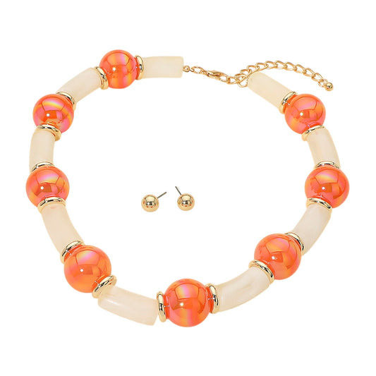 ORANGE CHUNKY BEADED NECKLACE