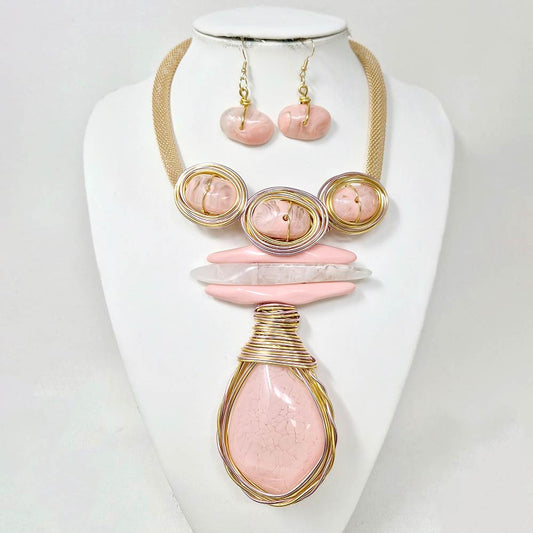 PINK BOLD STONE PENDANT NECKLACE