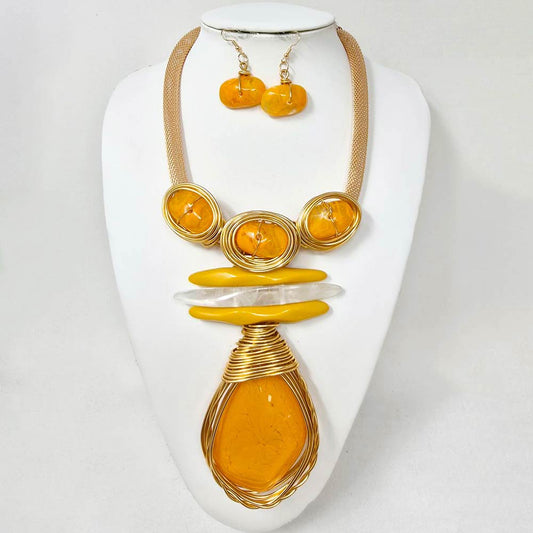 YELLOW BOLD STONE PENDANT NECKLACE