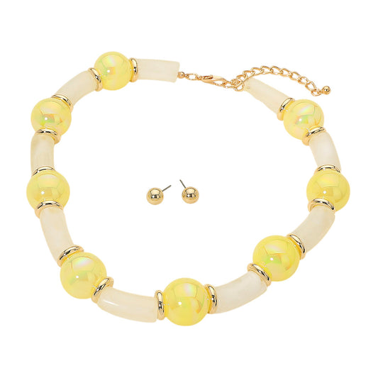 YELLOW CHUNKY BEADED NECKLACE