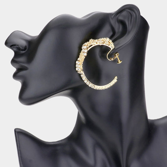 CLIP ON CRYSTAL RHINESTONE HOOP EARRINGS