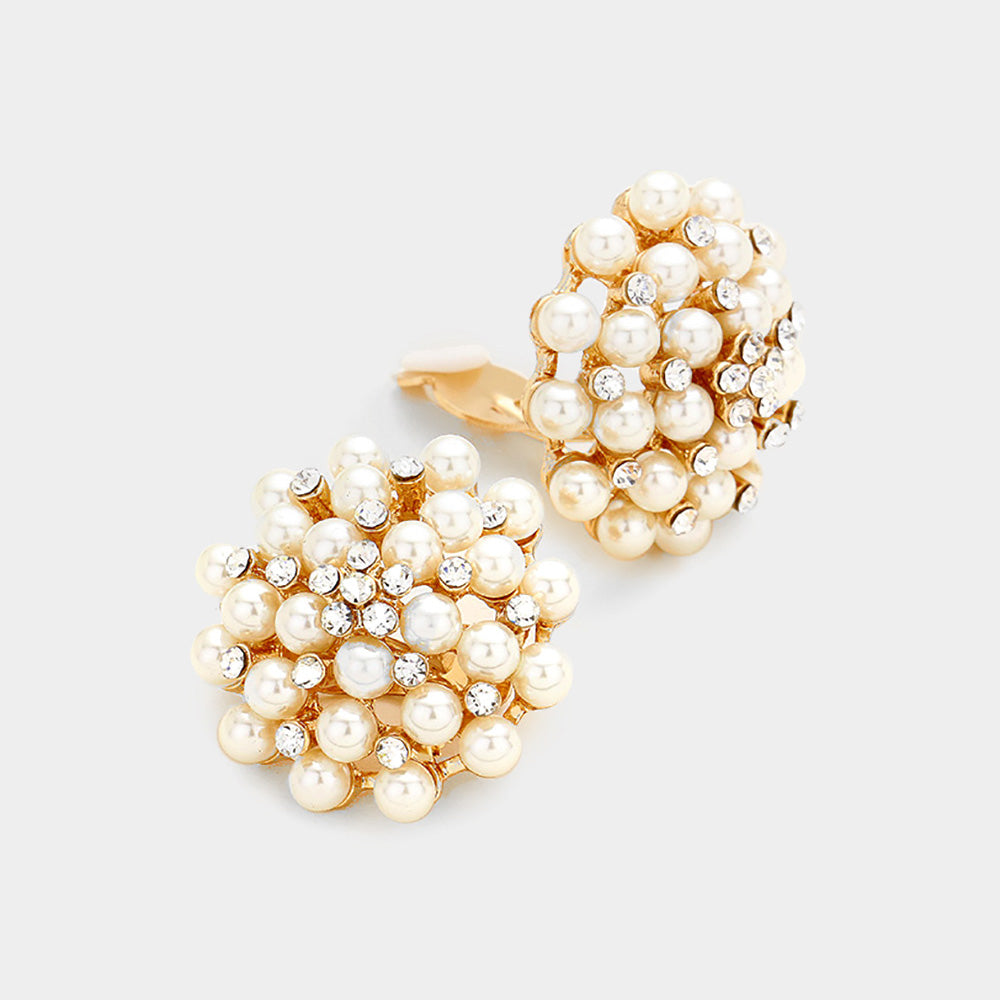 CLIP ON GOLD PEARL FLORAL EARRINGS