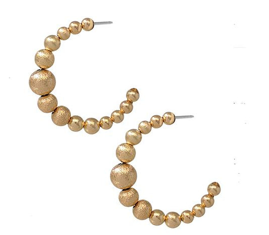 GOLD METAL BRASS BALL HOOPS EARRINGS