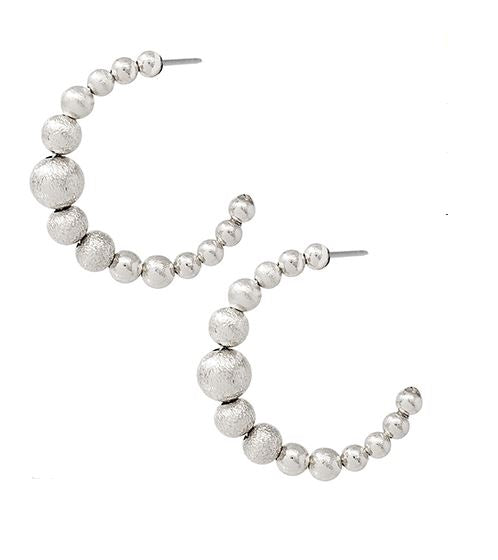 SILVER METAL BRASS BALL HOOPS EARRINGS