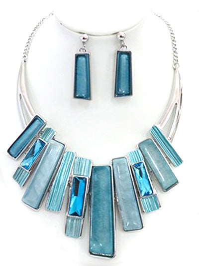 BLUEISH MULTI TONE PIANO BAR NECKLACE SET