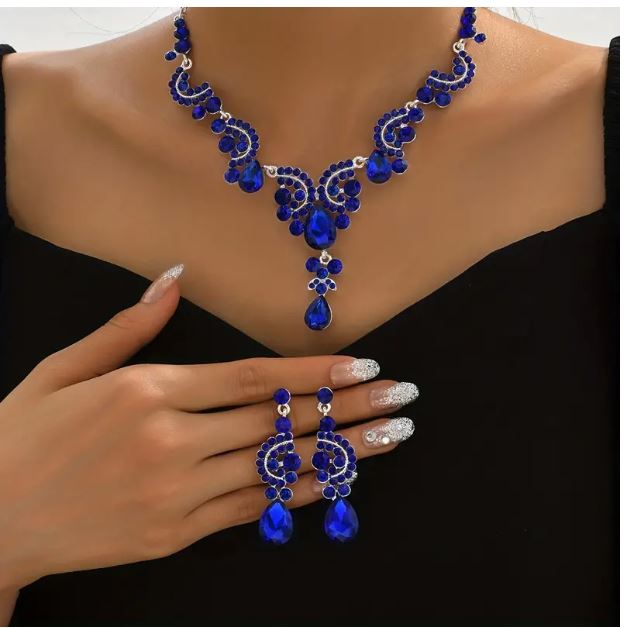 BLUE SWIRL NECKLACE & EARRINGS SET