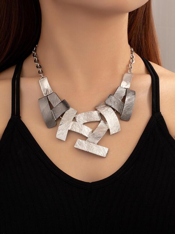 SILVER HEMATITE ABSTRACT NECKLACE