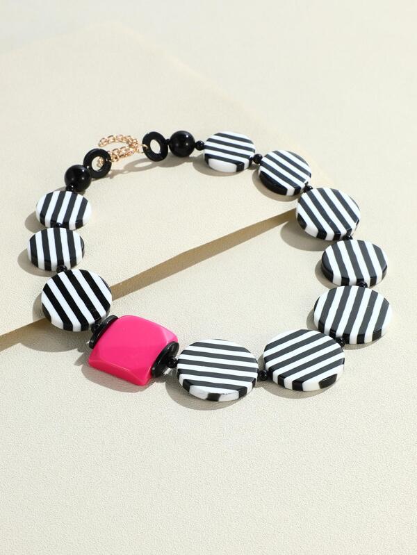 STRIPED ROUND DECOR NECKLACE HOT PINK