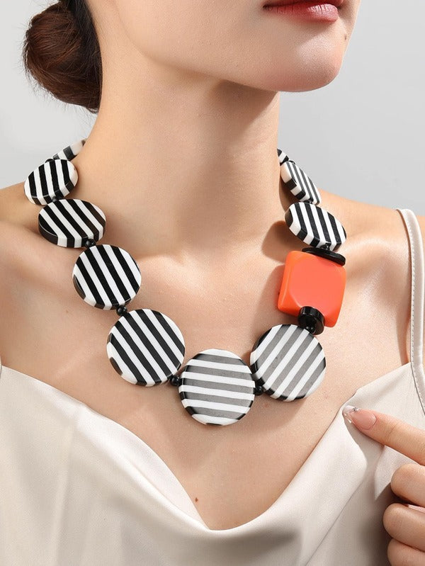 STRIPED ROUND DECOR NECKLACE ORANGE