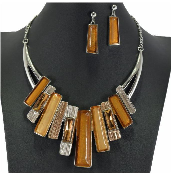 SILVER BROWN PIANO RHINESTONE NECKLACE