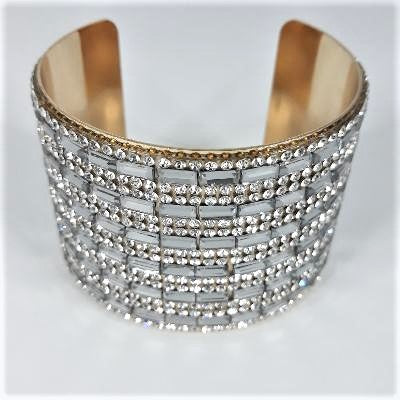 Bracelet - Gold Cuff Crystal Bling