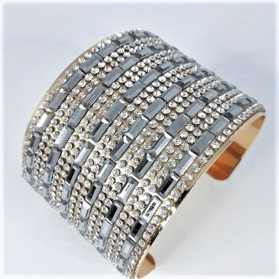 Bracelet - Gold Cuff Crystal Bling