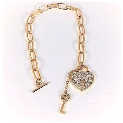 Bracelet - Lock Me Up - Gold & Bling Bracelet -7"