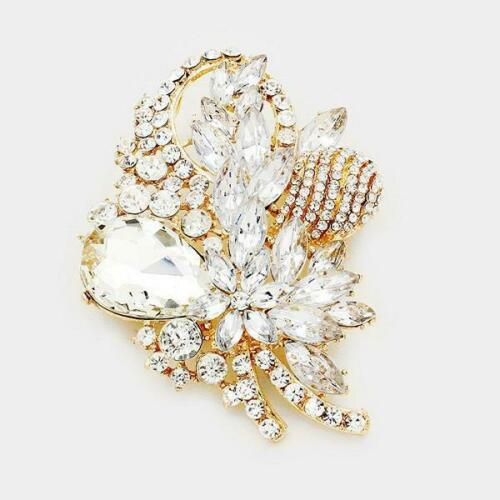 Brooch - Ice Gold Clear Rhinestone
