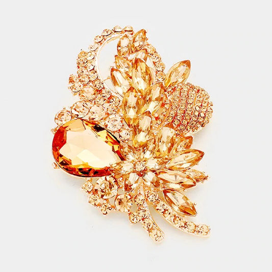 Brooch - Ice Peach Rhinestone