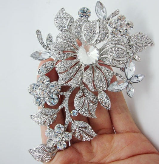 Brooch - Silver Bling Flower Design