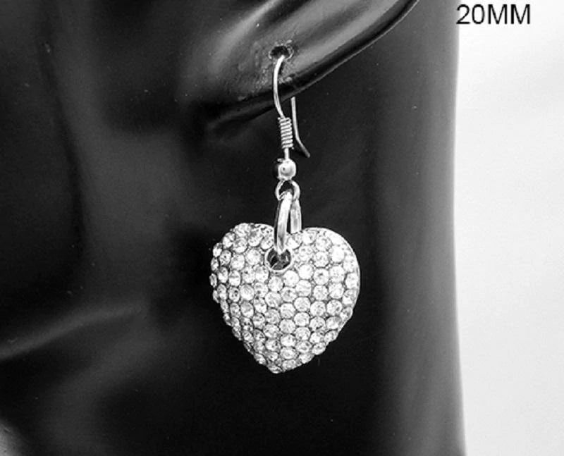 Earrings - Clear Dangly Bling Heart