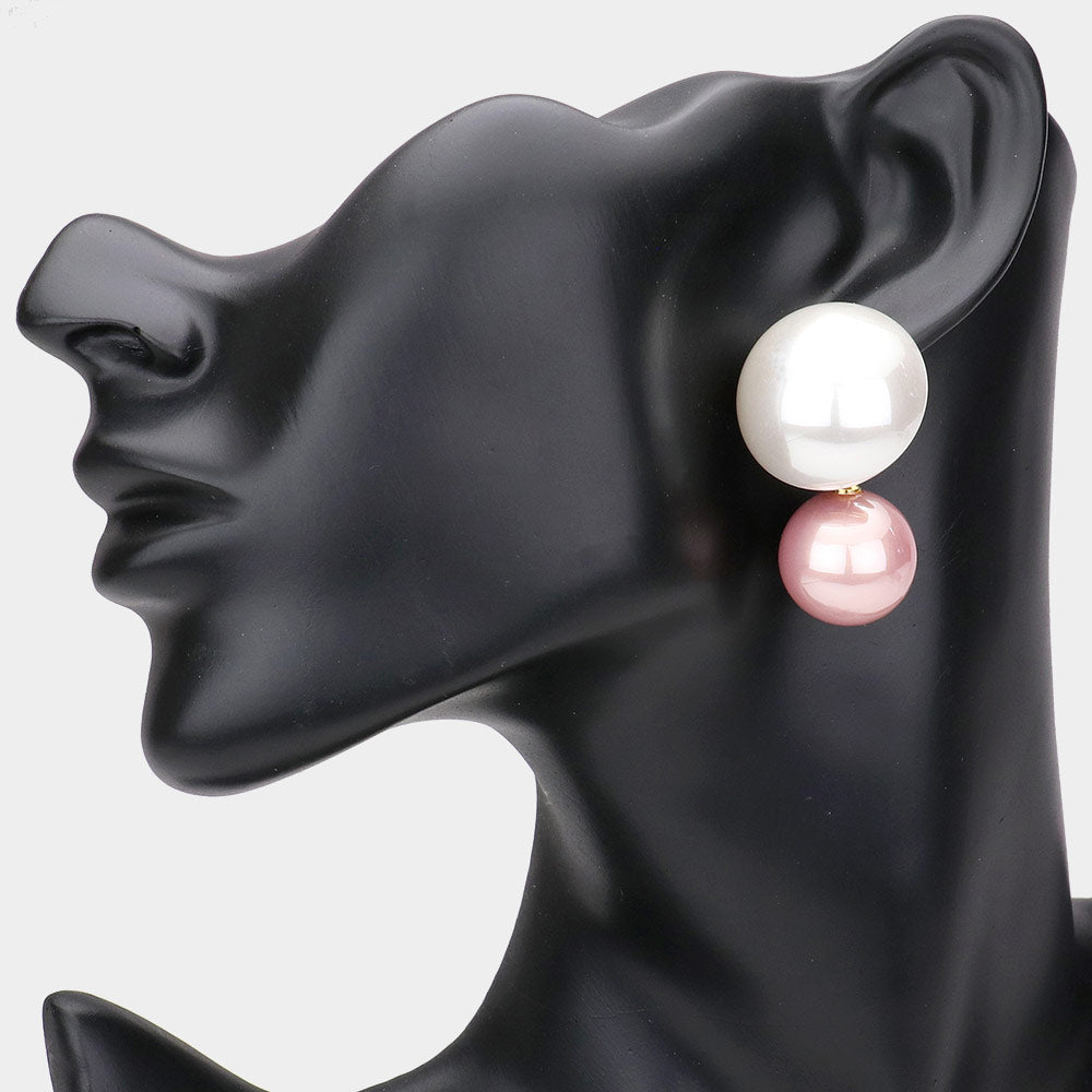 Earrings- Double Pearl & Pink