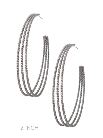 Earrings - Hematite Triple Round Hoops