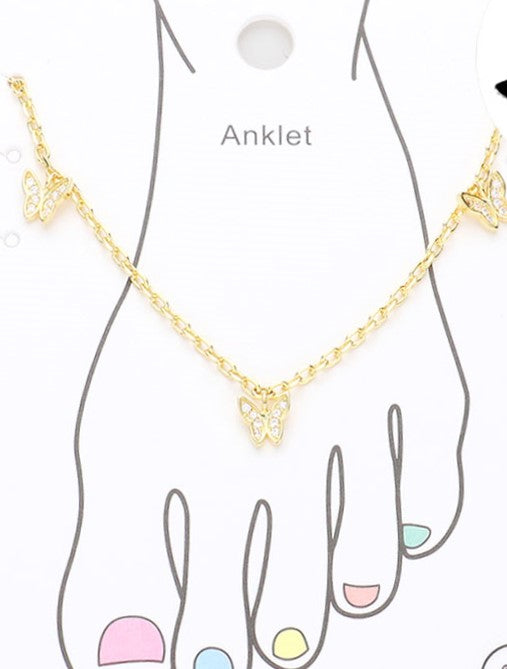 Foot Jewelry - Gold Bling Butterfly Anklet