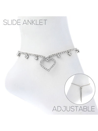 Foot Jewelry -Silver Bling Adjustable Heart Anklet