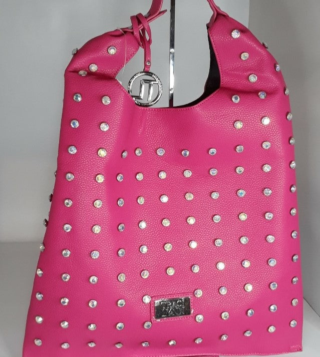 Handbag - Shoulder Bag - Hot Pink Studs & Bling