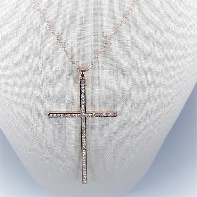 Necklace - Gold Bling Cross 21" Long