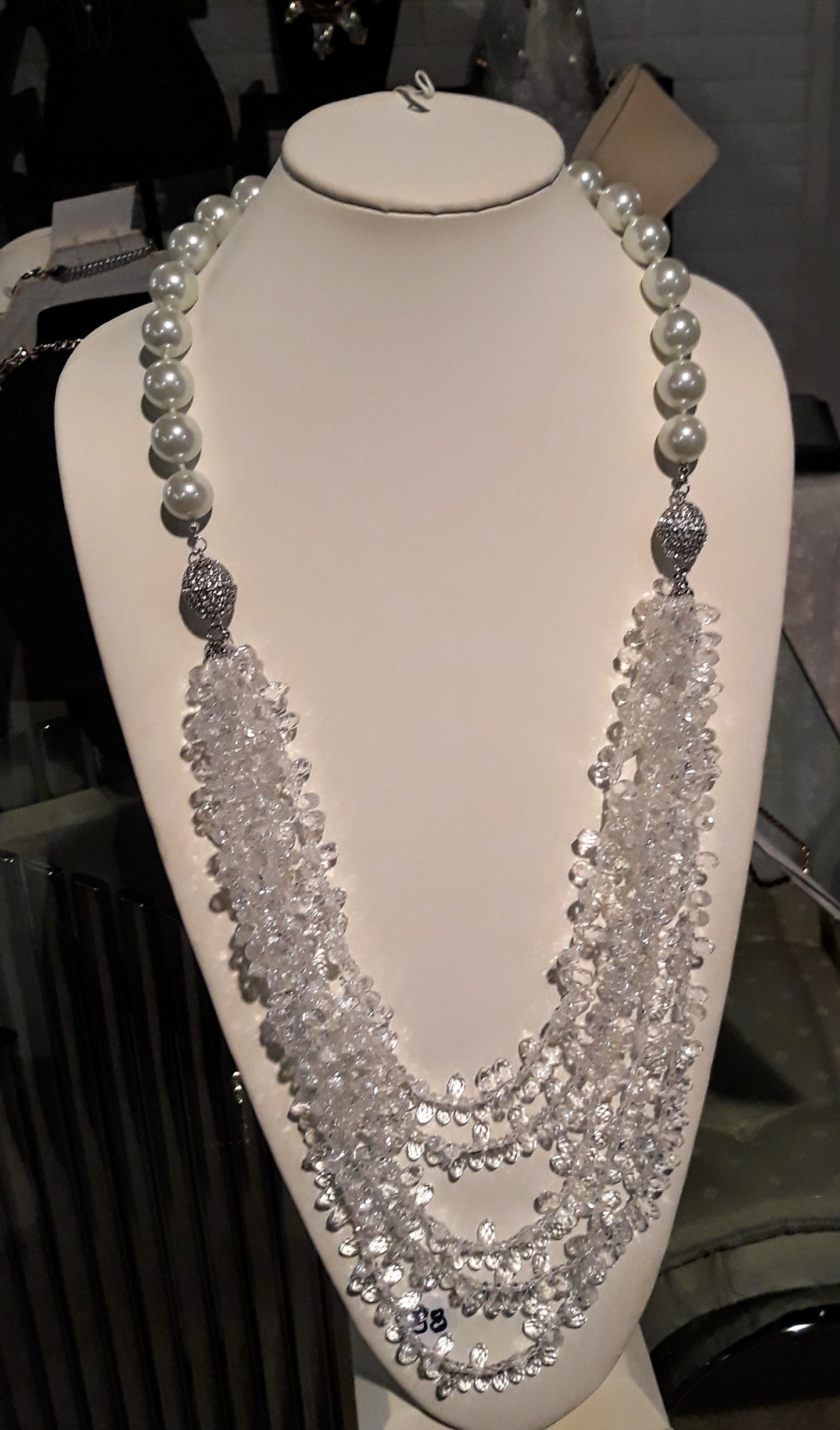 Necklace - Pearls & Multi Clear Strands of Beads - Magnetic connector